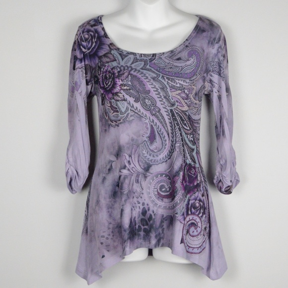 Susan Lawrence Tops - Rhinestones & Roses Lavender Purple Top
